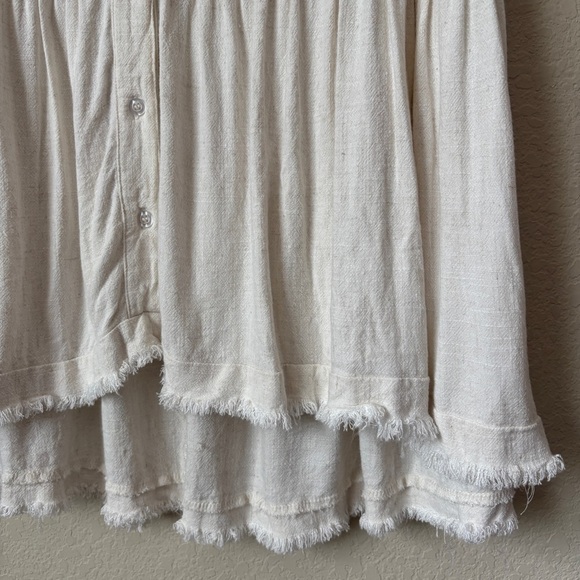 White Birch Linen Cotton Blend Boho Beachy Babydoll Blouse Top - Picture 7 of 12